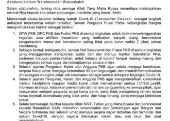 DPP PKB Keluarkan Rilis Pencegahan Penyebaran Virus Corona