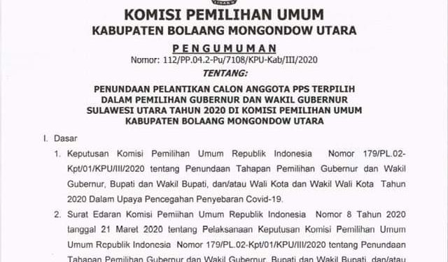 Cegah Covid-19, KPU Bolmut Tunda Pelantikan PPS Terpilih