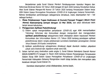 Pemkab Bolmong Perpanjang Tugas Kedinasan ASN di Rumah