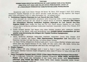 Berikut Isi Edaran Bupati Bolmong Terkait Pembatasan Cuti dan Mudik ASN