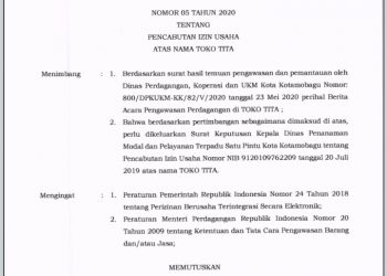 ‘Kumabal’, DPMPTSP Kotamobagu Mencabut Izin Usaha Toko Tita 