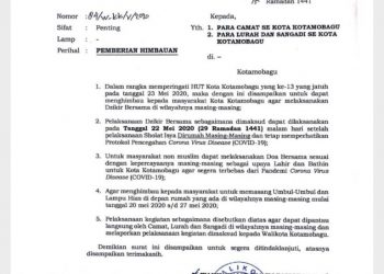 HUT Kotamobagu Diajak Zikir dan Doa di Masing-masing Wilayah