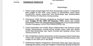 HUT Kotamobagu Diajak Zikir dan Doa di Masing-masing Wilayah