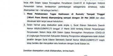 WFH Pemkab Bolmong Diperpanjang 
