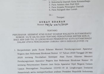 Pemkot Perpanjang Jam Kerja ASN dan THL Kotamobagu Sampai 4 Juni 2020