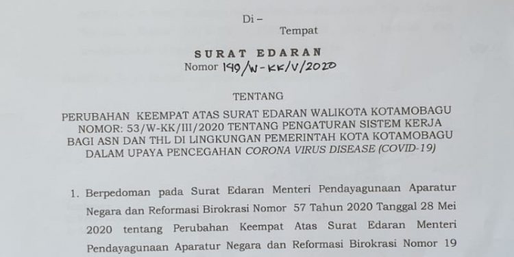 Pemkot Perpanjang Jam Kerja ASN dan THL Kotamobagu Sampai 4 Juni 2020