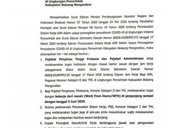 Perpanjang WFH, Pemkab Bolmong Keluarkan SE