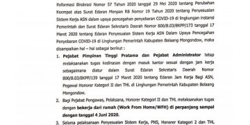 Perpanjang WFH, Pemkab Bolmong Keluarkan SE