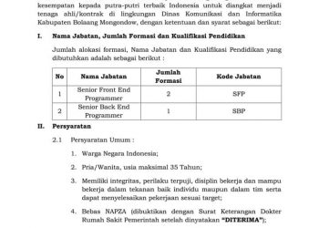 Diskominfo Bolmong Buka Seleksi Tenaga Ahli Programmer