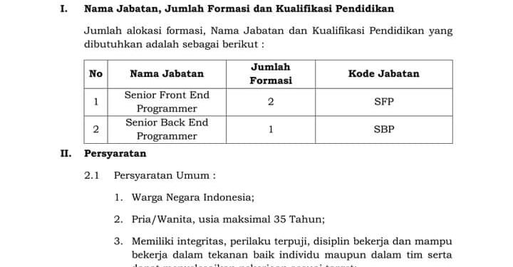 Diskominfo Bolmong Buka Seleksi Tenaga Ahli Programmer