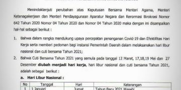 Berikut Libur Nasional dan Cuti Bersama Tahun 2021
