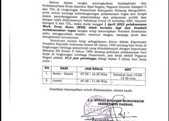 Pemkab Bolmong Akhiri WFH