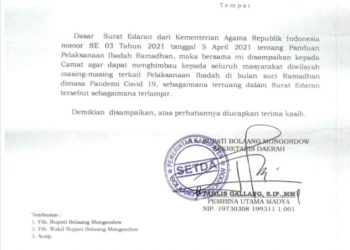 Pemkab Bolmong Imbau Warga Patuhi Protokol Kesehatan Covid-19 di Bulan Ramadhan
