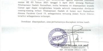 Pemkab Bolmong Imbau Warga Patuhi Protokol Kesehatan Covid-19 di Bulan Ramadhan