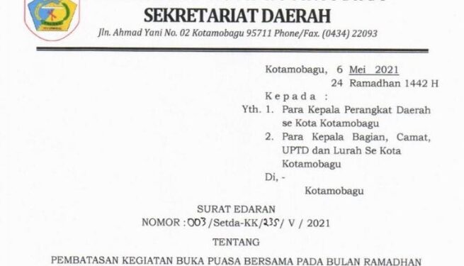 ASN Kotamobagu Dilarang Open House dan Halal Bihalal