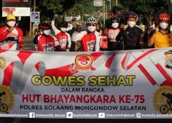 Sambut HUT Ke-75 Bhayangkara, Ketua DPRD Bolsel Ikuti Gowes Sehat
