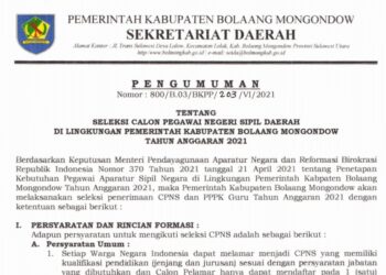 Pemkab Bolmong Umumkan Seleksi CPNS dan PPPK Tahun 2021