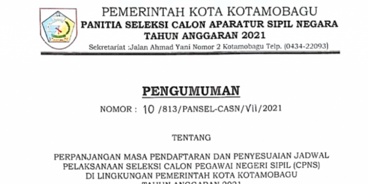 Pendaftaran CPNS Kotamobagu Diperpanjang