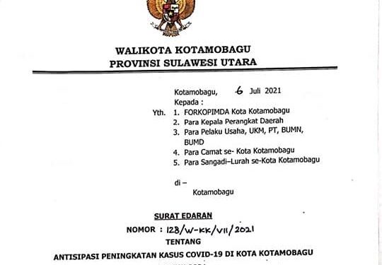 Pencegahan, Pemerintah Kotamobagu Kembali Batasi Kegiatan Masyarakat