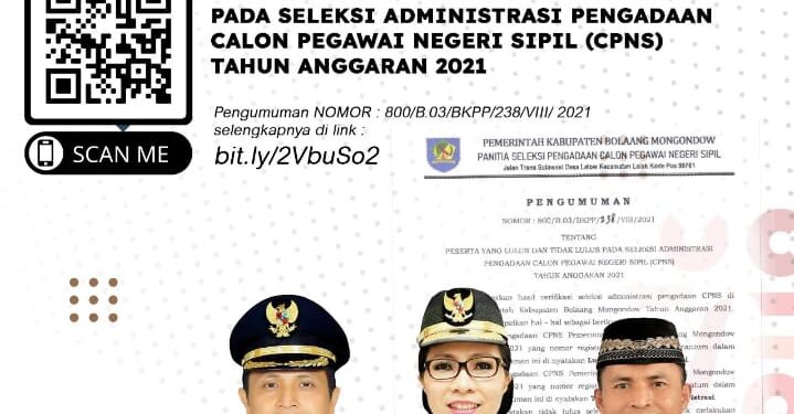 Pansel Umumkan Hasil Seleksi Administrasi CPNS Bolmong 2021