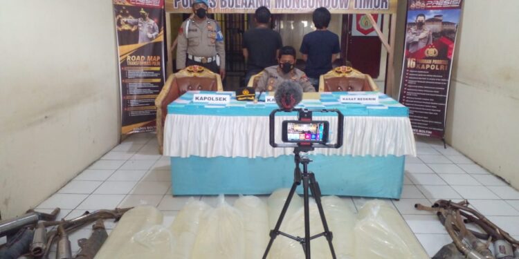 Polsek Modayag Sita Ratusan Liter Cap Tikus dan Puluhan Knalpot Racing