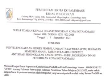 Kotamobagu Mulai Berlakukan Belajar Tatap Muka Terbatas
