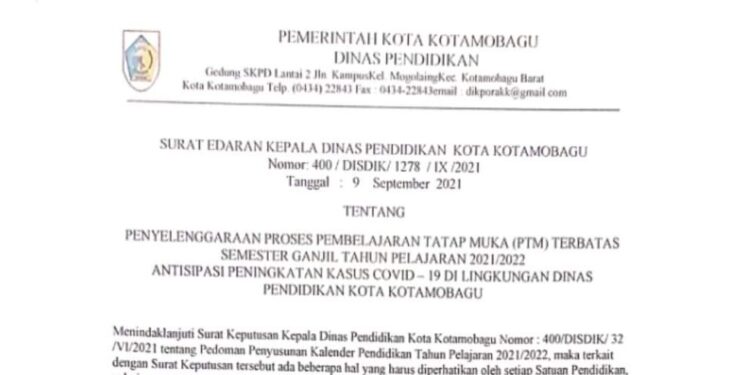 Kotamobagu Mulai Berlakukan Belajar Tatap Muka Terbatas