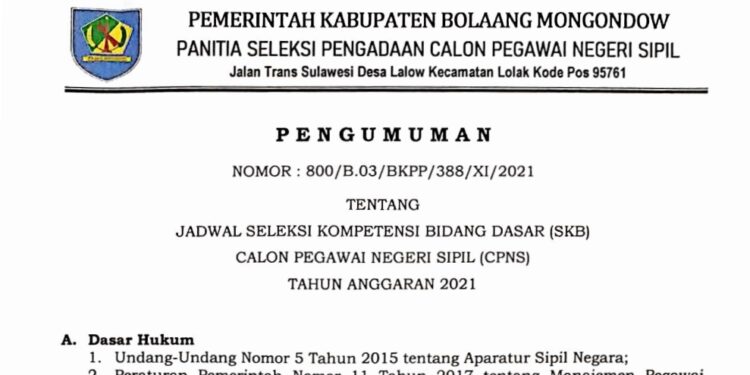 Jadwal SKB CPNS Bolmong Diumumkan