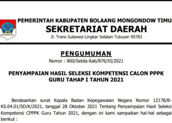 Pengumuman Hasil Kompetensi PPPK Guru Tahun 2021