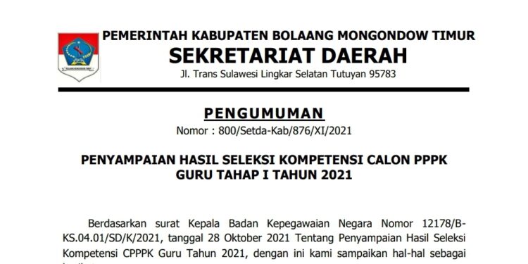 Pengumuman Hasil Kompetensi PPPK Guru Tahun 2021