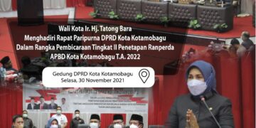 Wali Kota Kotamobagu Hadiri Paripurna Penetapan Ranperda APBD Tahun 2022