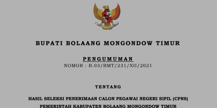 Berikut Pengumuman Seleksi SKD dan SKB CPNS Boltim Tahun 2021
