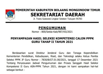 Berikut Hasil Seleksi PPPK Guru Tahap II Kabupaten Boltim