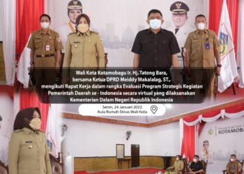 Dipimpin Mendagri, Wali Kota dan Ketua DPRD Kotamobagu Ikuti Raker Evaluasi Program Strategis