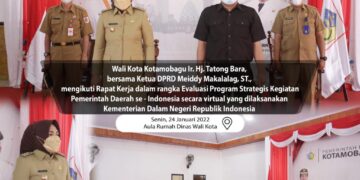 Dipimpin Mendagri, Wali Kota dan Ketua DPRD Kotamobagu Ikuti Raker Evaluasi Program Strategis