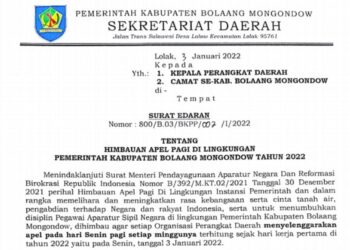 Pemkab Bolmong Keluarkan Himbauan Apel Pagi di Tahun 2022