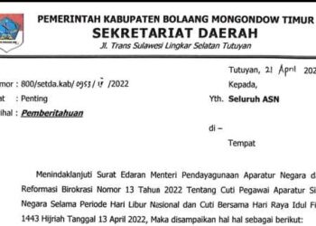 Terkait Hari Libur Nasional, Pemkab Boltim Keluarkan Pemberitahuan Aturan dan Ketentuan