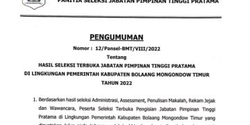 Selter JPTP Pemkab Boltim, Berikut Pejabat yang Raih Nilai Terbaik