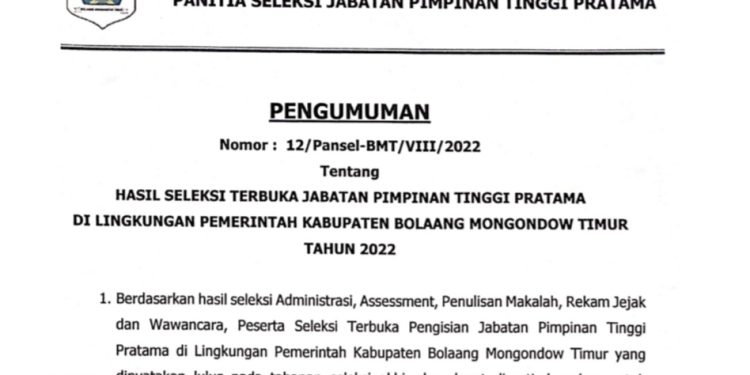 Selter JPTP Pemkab Boltim, Berikut Pejabat yang Raih Nilai Terbaik