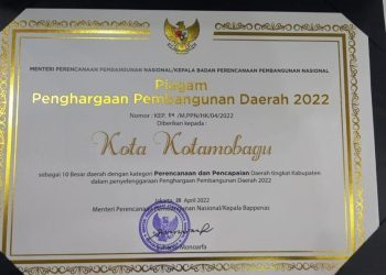 Kotamobagu 10 Besar Pada Penghargaan Pembangunan Daerah Tingkat Nasional