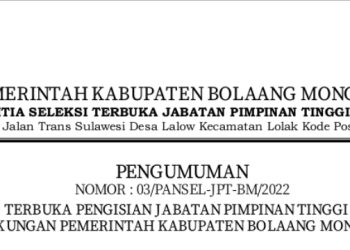 Pemkab Bolmong Buka Seleksi Tiga Jabatan Tinggi Pratama