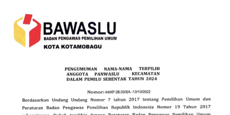 Tiga Besar Panwascam Ditetapkan, Berikut Nama-namanya