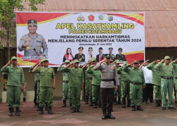 Cipta Kondisi Jelang Pemilu 2024, Polres Kotamobagu Gelar Apel Kasatkamling