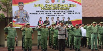 Cipta Kondisi Jelang Pemilu 2024, Polres Kotamobagu Gelar Apel Kasatkamling