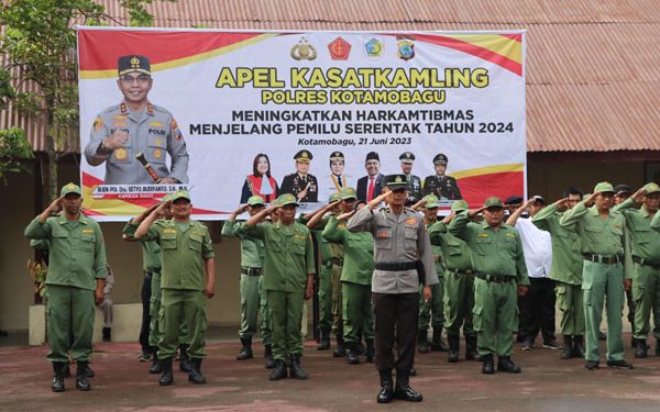 Cipta Kondisi Jelang Pemilu 2024, Polres Kotamobagu Gelar Apel Kasatkamling