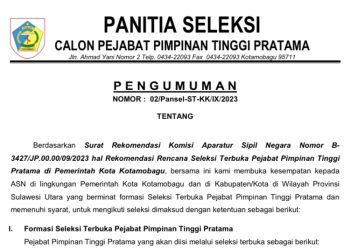 Pemkot Kotamobagu Gelar Seleksi Terbuka Jabatan Pimpinan Tinggi Pratama