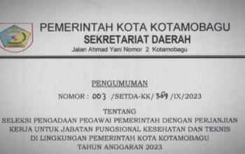 Pemkot Kotamobagu Umumkan Rekrutmen Tenaga PPPK Tahun 2023