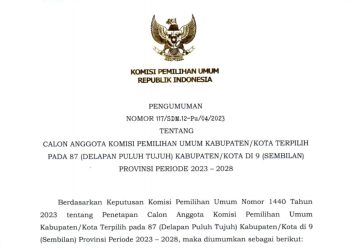 Foto : Surat Pengumuman rekrutmen Komisi Pemilihan Umum di 87 kabupaten/kota
