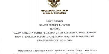 Foto : Surat Pengumuman rekrutmen Komisi Pemilihan Umum di 87 kabupaten/kota
