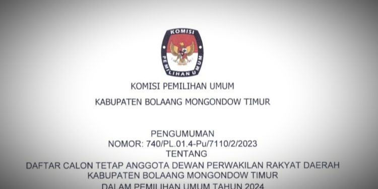 KPU Boltim Resmi Umumkan DCT Pileg 2024, Berikut Daftarnya